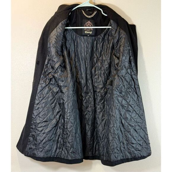Vintage COOGI Black Wool Blend Mid Length Gold Button Pea Coat Women's Medium - Picture 7 of 13